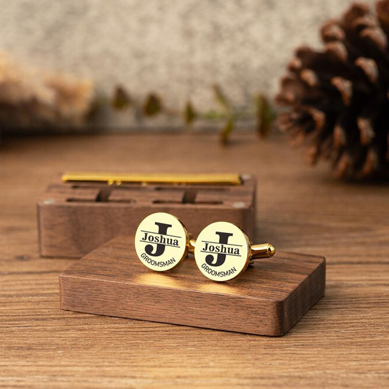Tie Clip Set - Personalized Groomsmen Cufflinks Tie Clip Set