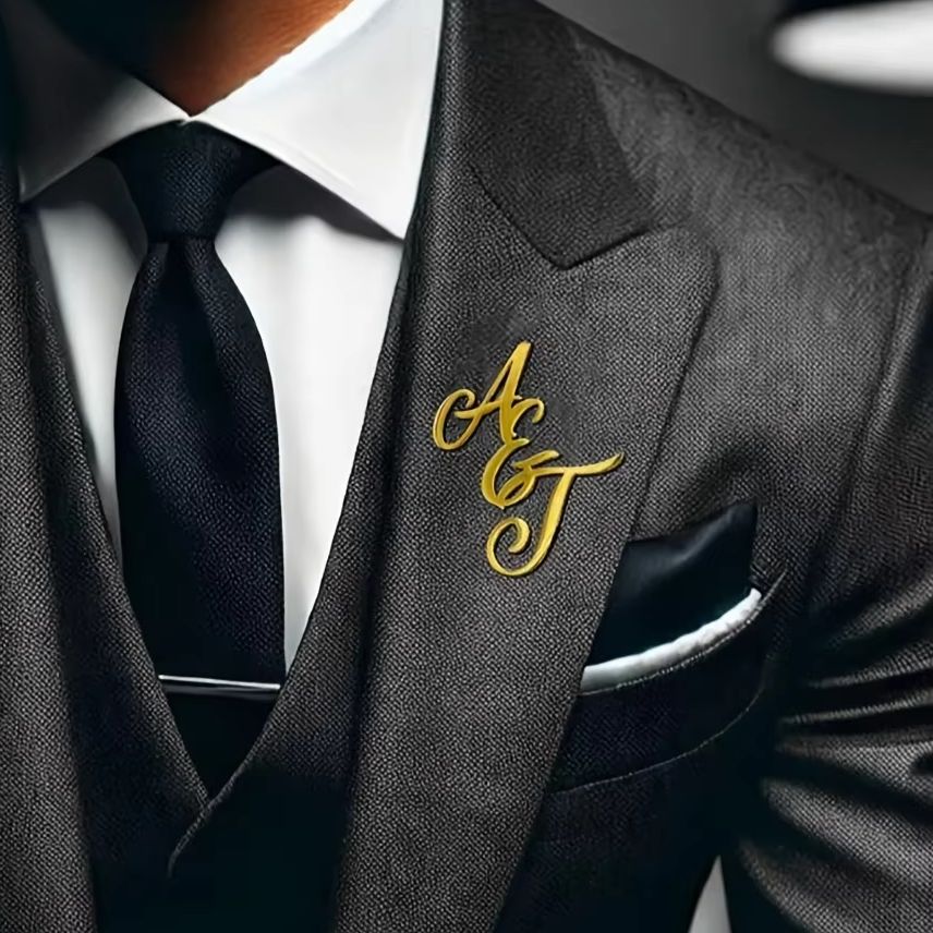 Men Accessories Brooch - Custom Monogram Initial Name Stainless Steel