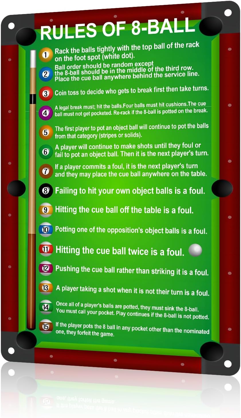 Billiard Rules 8 Ball Metal Si - đánh giá và giá Men Accessories Rule